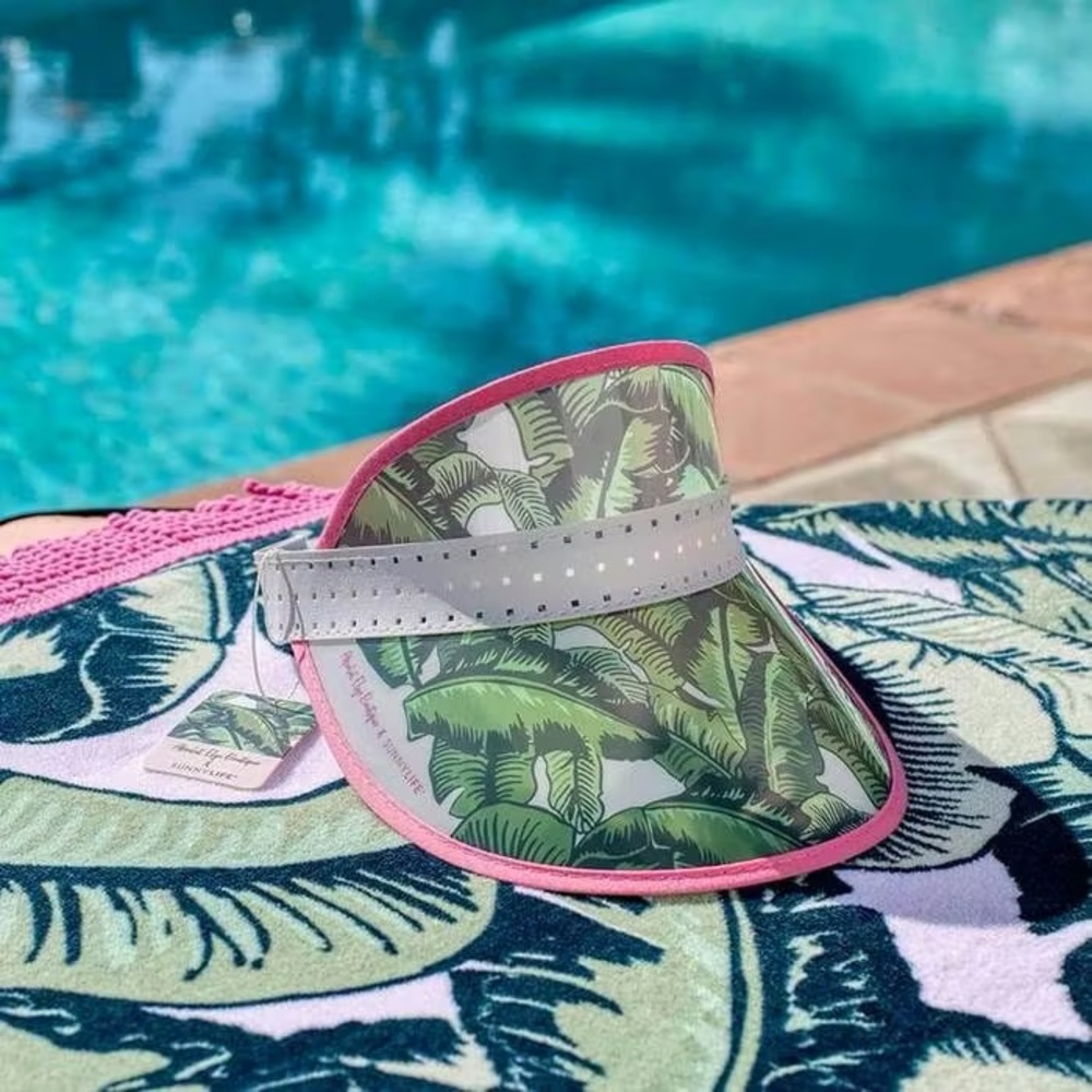 ***NWT*** Sunnylife x Absolut Elyx Tropical Leaf Print Visor with Pink Trim